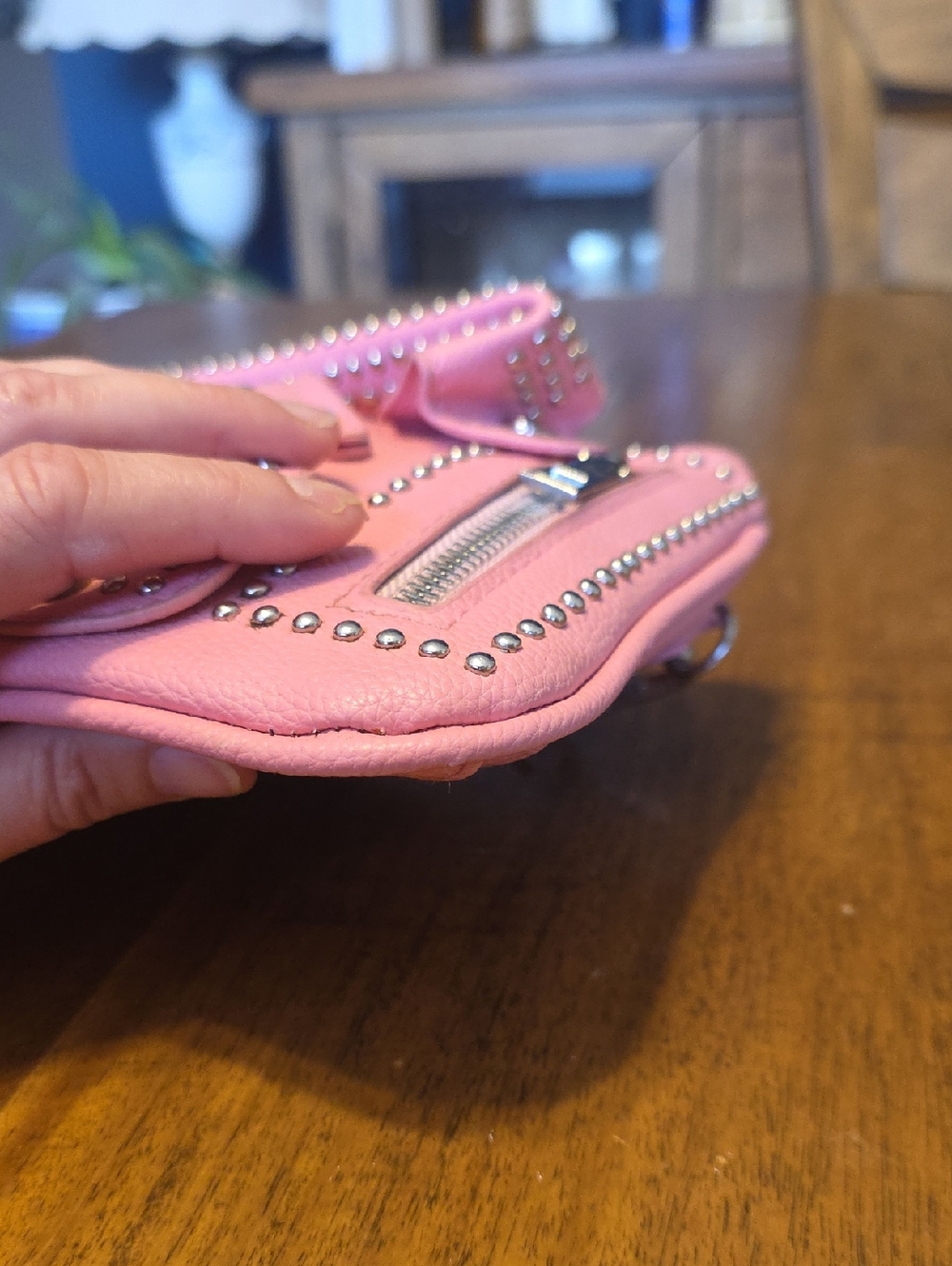 Studded Pink Leather Crossbody Bag - Fashion Statement - Picture 8 of 16